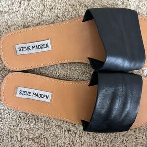 Steve Madden Black Leather Slides